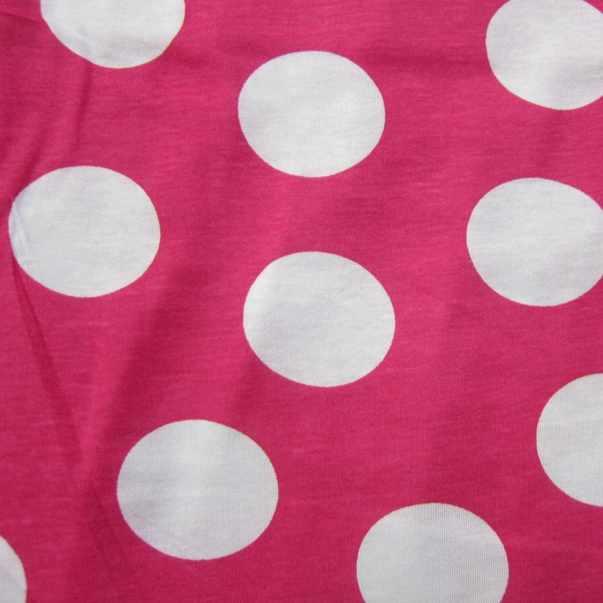White 1 3/4" Dots on Hot Pink Cotton Jersey Fabric - Nature's Fabrics