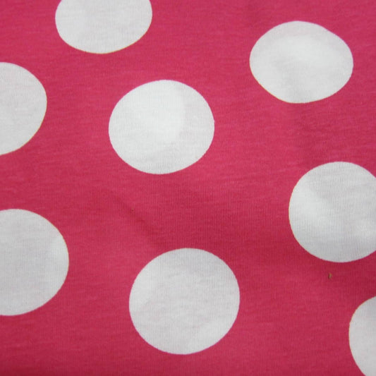 White 1 3/4" Dots on Hot Pink Cotton Jersey Fabric - Nature's Fabrics