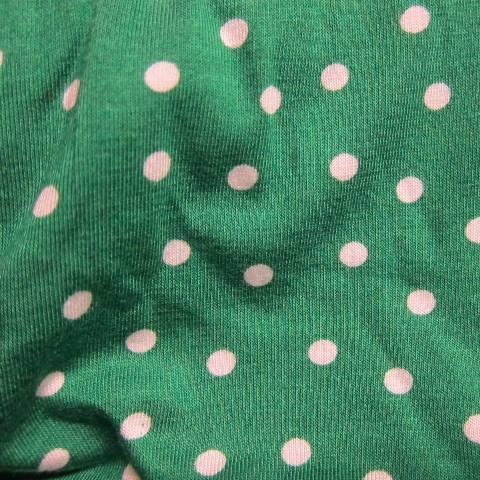 White Dots on Green Cotton Poly Jersey 