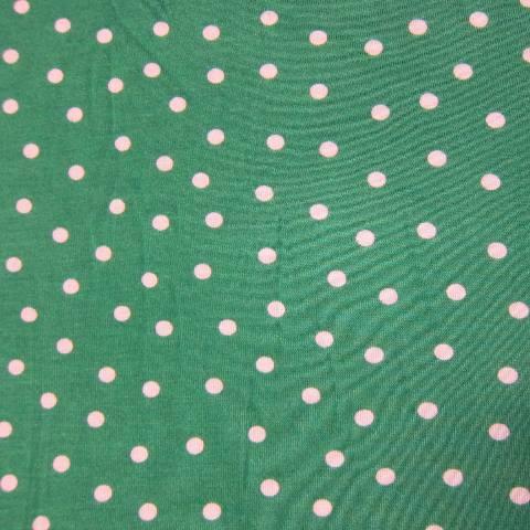 White Dots on Green Cotton Poly Jersey Fabric - Nature's Fabrics