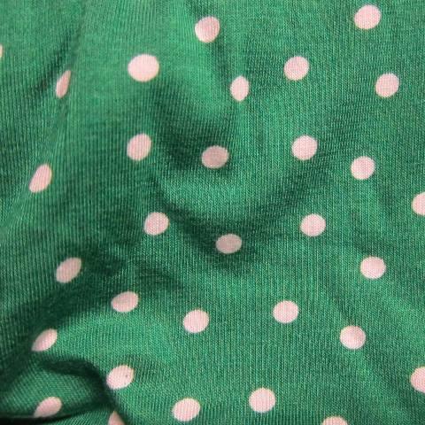 White Dots on Green Cotton Poly Jersey Fabric - Nature's Fabrics