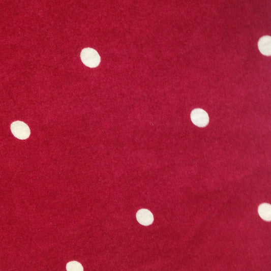 White Pencil Dots on Dark Red Cotton/Poly Jersey Fabric - Nature's Fabrics