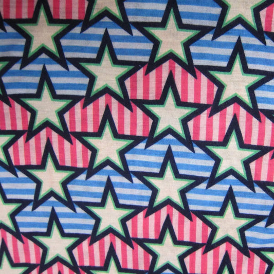 White Stars on Mis Striped Cotton/Spandex Jersey Fabric - Nature's Fabrics