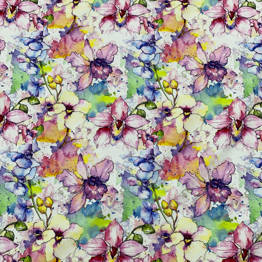 Wild Orchids on Bamboo/Spandex Jersey Fabric - Nature's Fabrics