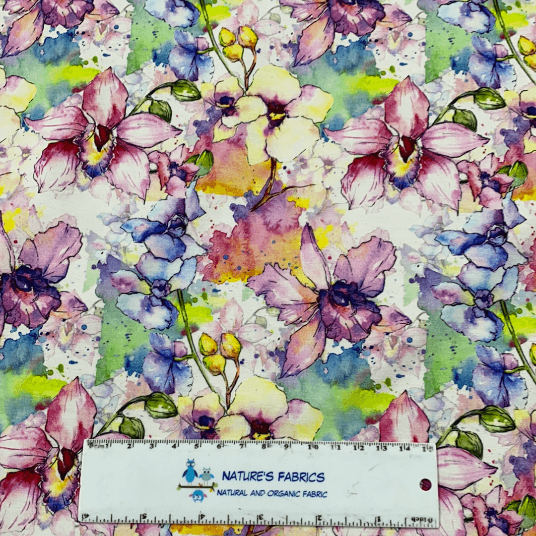 Wild Orchids on Bamboo/Spandex Jersey Fabric - Nature's Fabrics