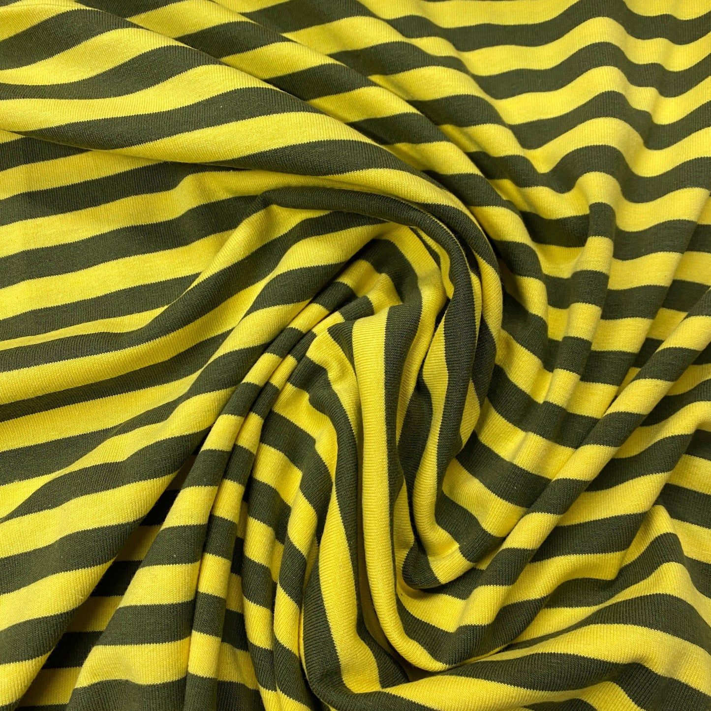 Yellow and olive green striped natural fabric from Nature's Fabrics