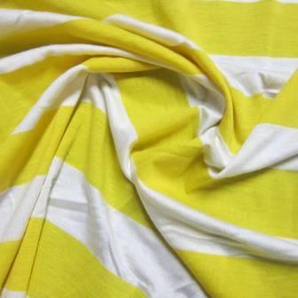 Yellow and White 3/4" Stripes on Cotton/Spandex Jersey Fabric - Nature's Fabrics