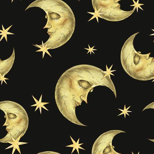 Yellow Moons and Stars on Black 1 mil PUL Fabric - Made in the USA - Nature's Fabrics
