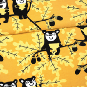 Yellow Oak on Ochre Organic Cotton/Spandex Jersey Fabric - Nature's Fabrics