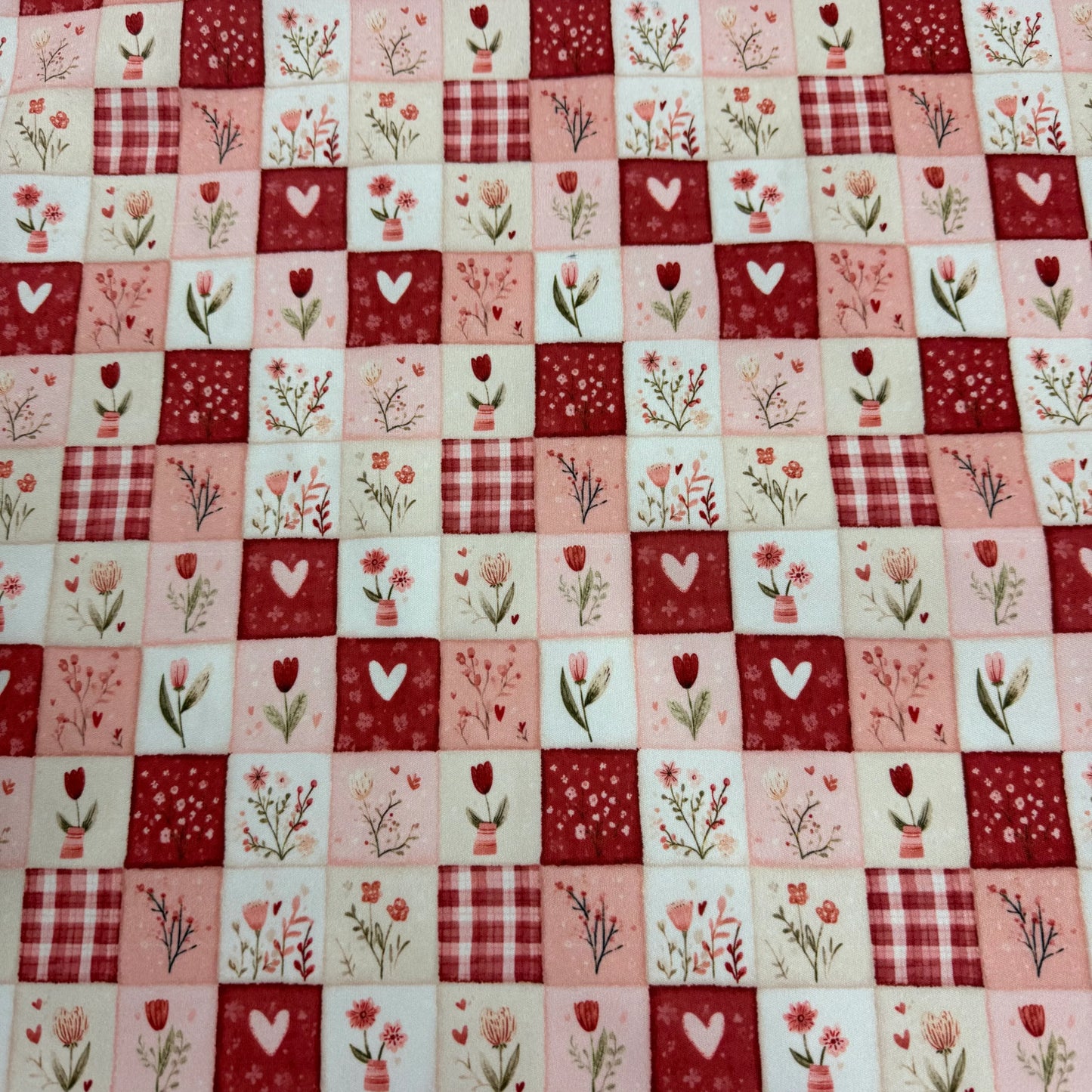 Pink and Red Valentine Patchwork 1 mil PUL Fabric - Made in the USA