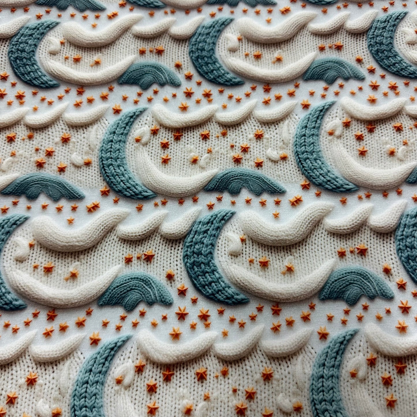 Knitted Moons on Bamboo/Spandex Jersey Fabric