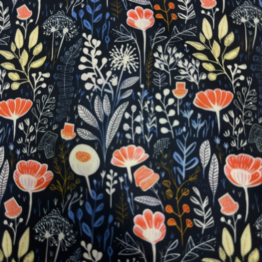 Coral and Navy Floral 1 mil PUL Fabric - Made in the USA