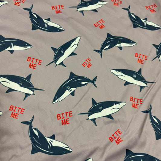 Bite Me Sharks on 1 mil PUL Fabric - Made in China- Seconds