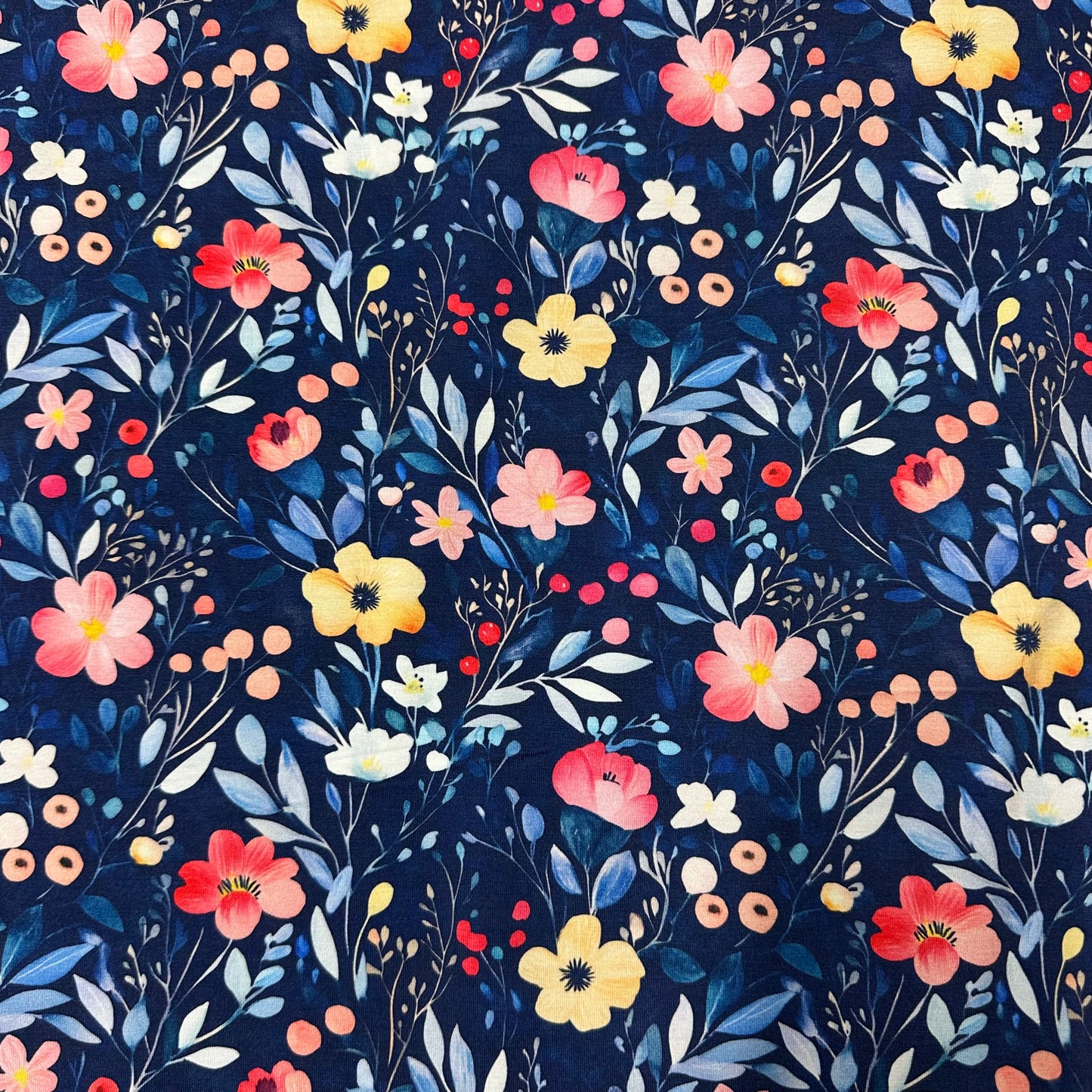 Winter Watercolor Flowers on Bamboo/Spandex Jersey Fabric