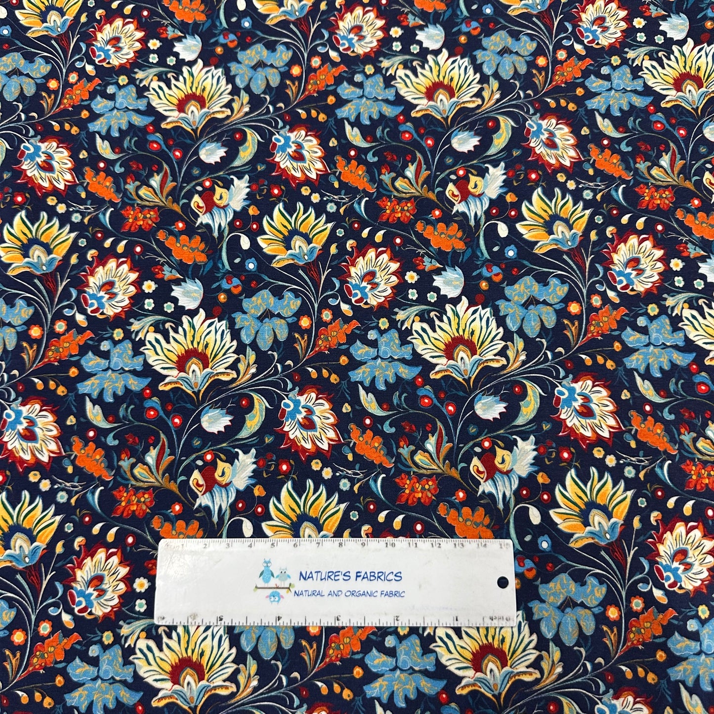 Persian Flowers on Bamboo/Spandex Jersey Fabric