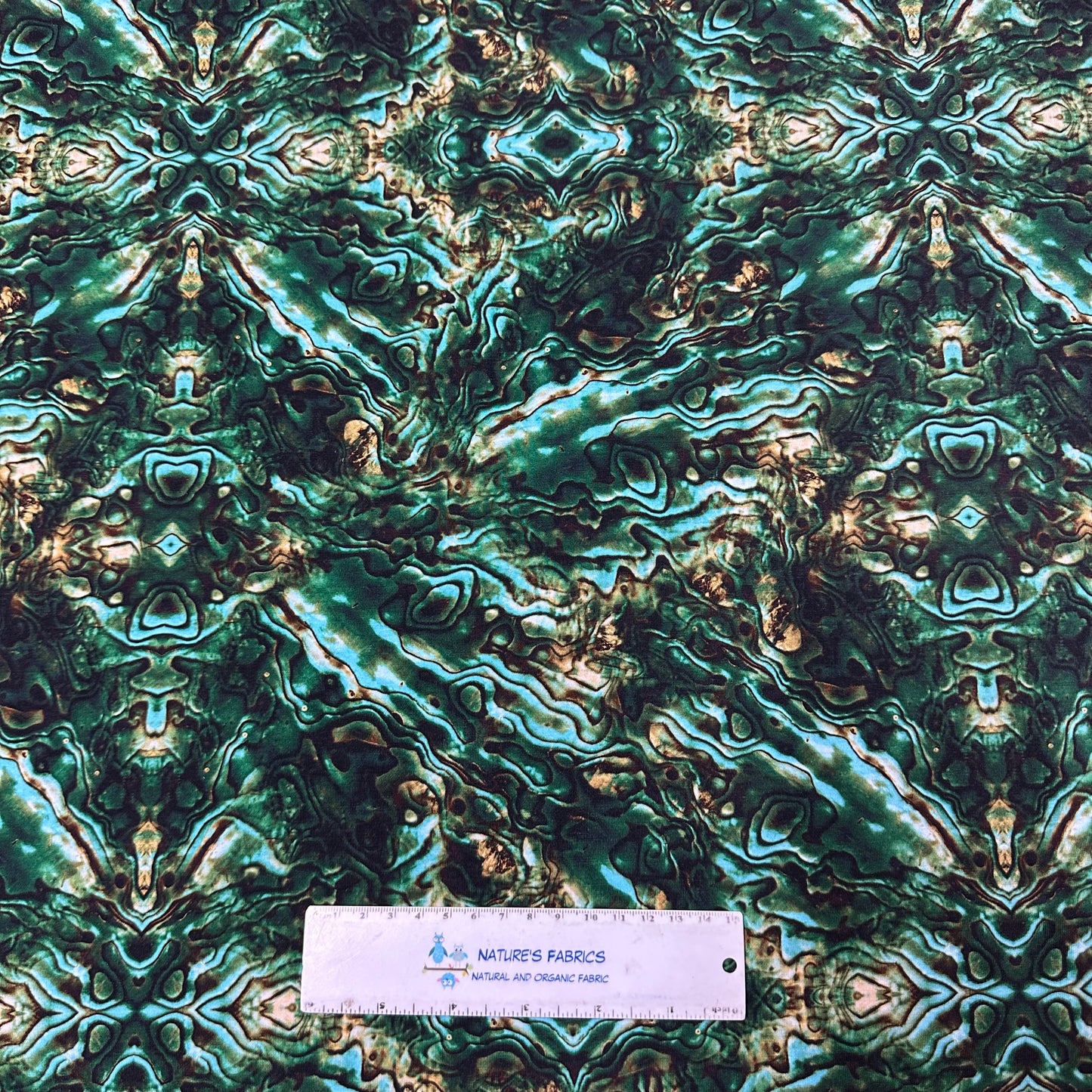 Aqua Abalone on Bamboo/Spandex Jersey Fabric