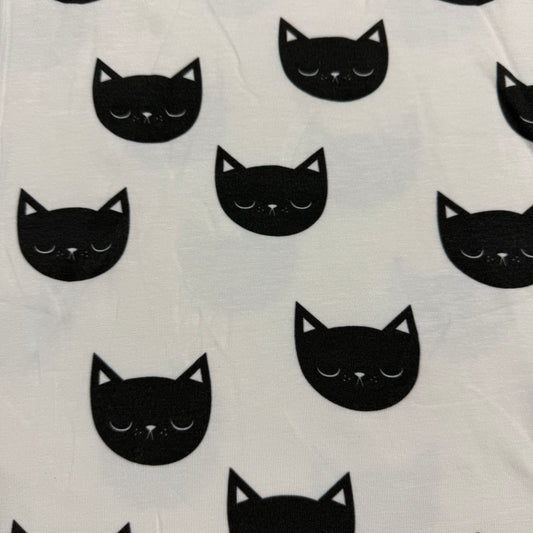 Black Cats on Off White Bamboo/Spandex Jersey Fabric - Printed in the USA