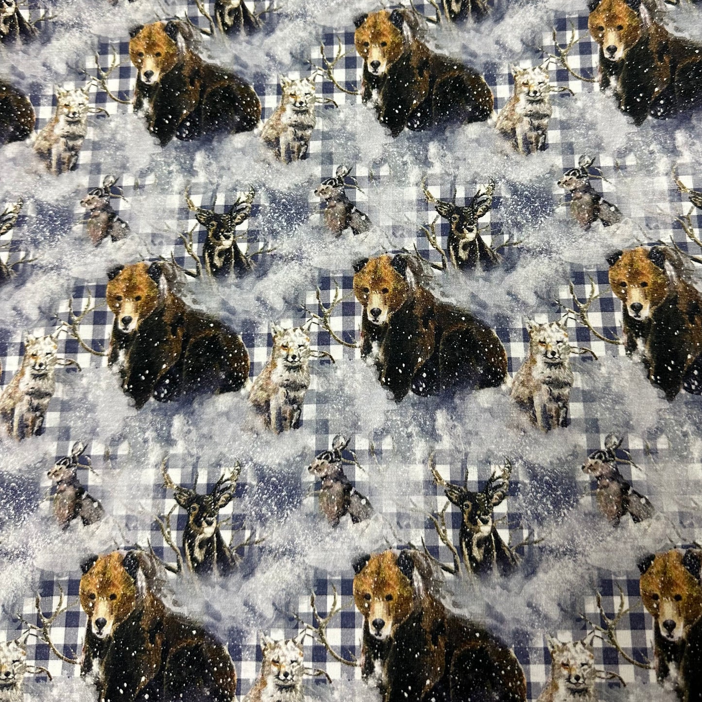 Wildlife on Gingham Bamboo/Spandex Jersey Fabric