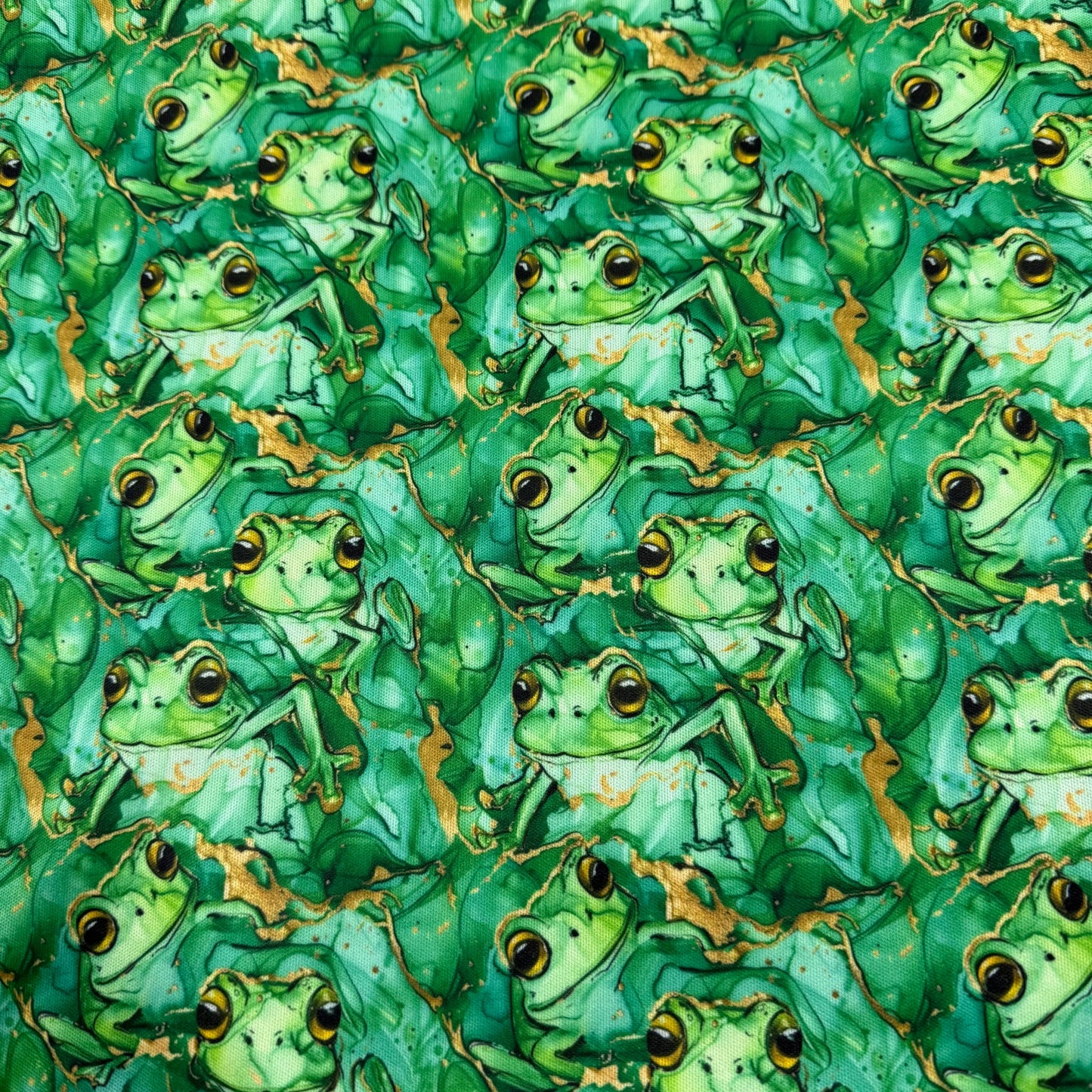 Green Tree Frogs Alcohol Ink 1 mil PUL Fabric - Made in the USA