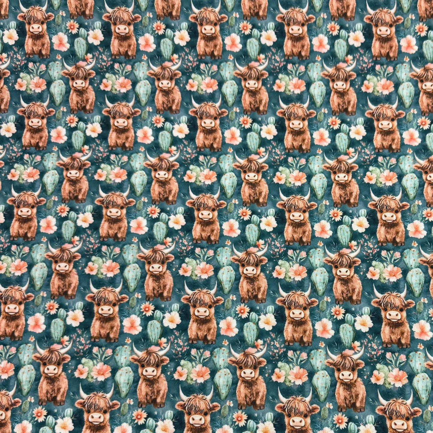 Highland Cows in the Garden 1 mil PUL Fabric - Made in the USA