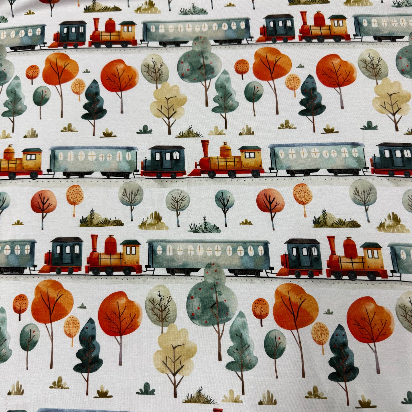 Fall Foliage Train Excursion on Bamboo/Spandex Jersey Fabric