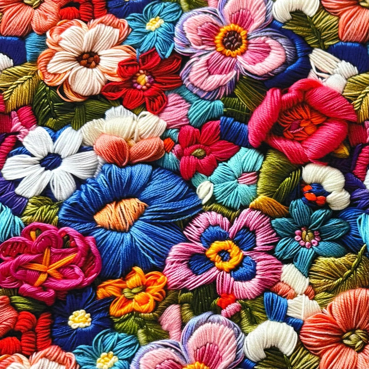 Embroidered Bright Flowers on Bamboo/Spandex Jersey Fabric