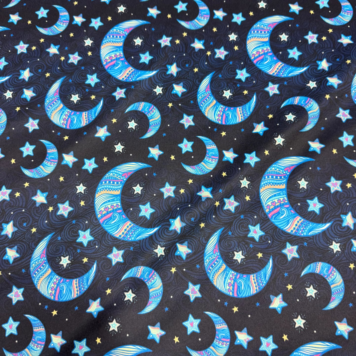 Moon and Stars on Navy 1 mil PUL Fabric - Made in the USA