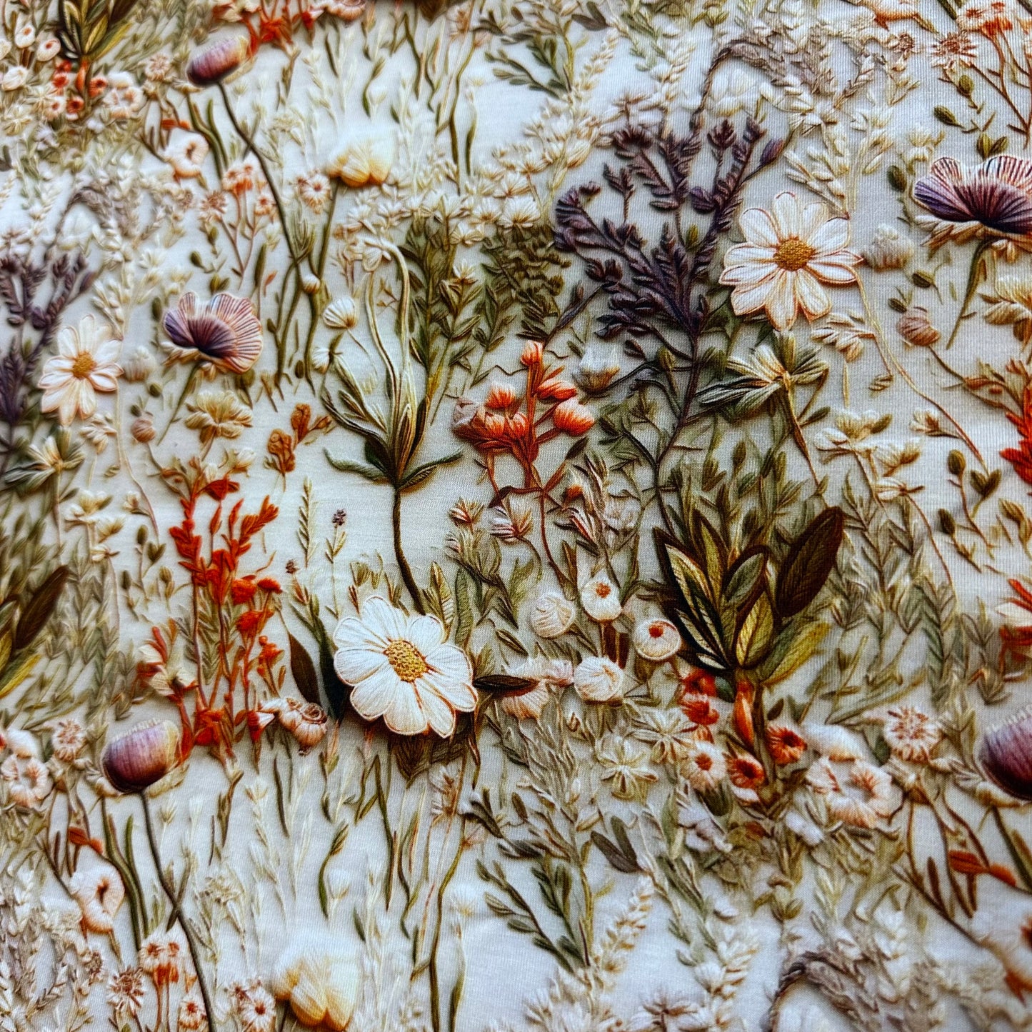 Embroidered Antique Flowers on Bamboo/Spandex Jersey Fabric