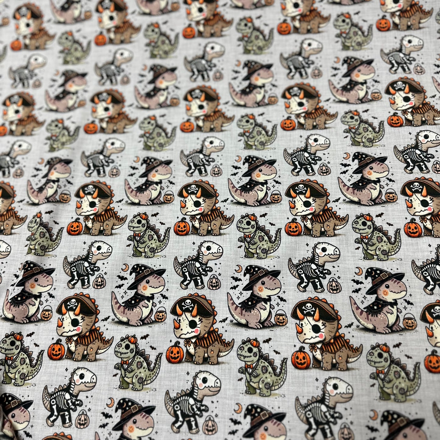 Halloween Dinos on Bamboo/Spandex Jersey Fabric