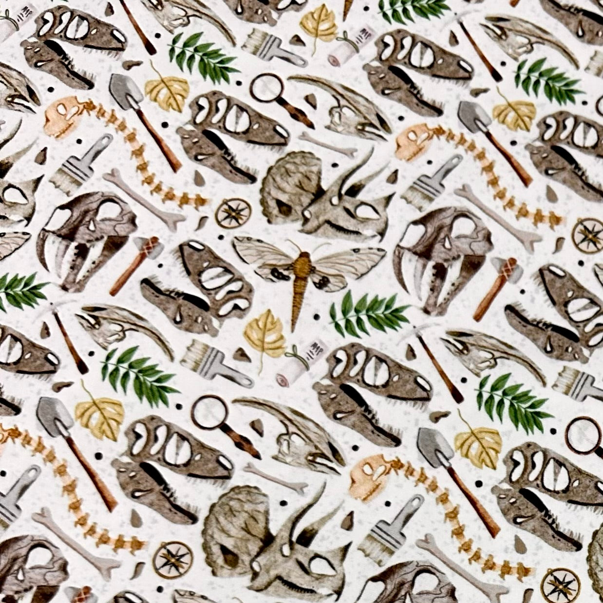 Fossils on White 1 mil PUL Fabric - Made in the USA