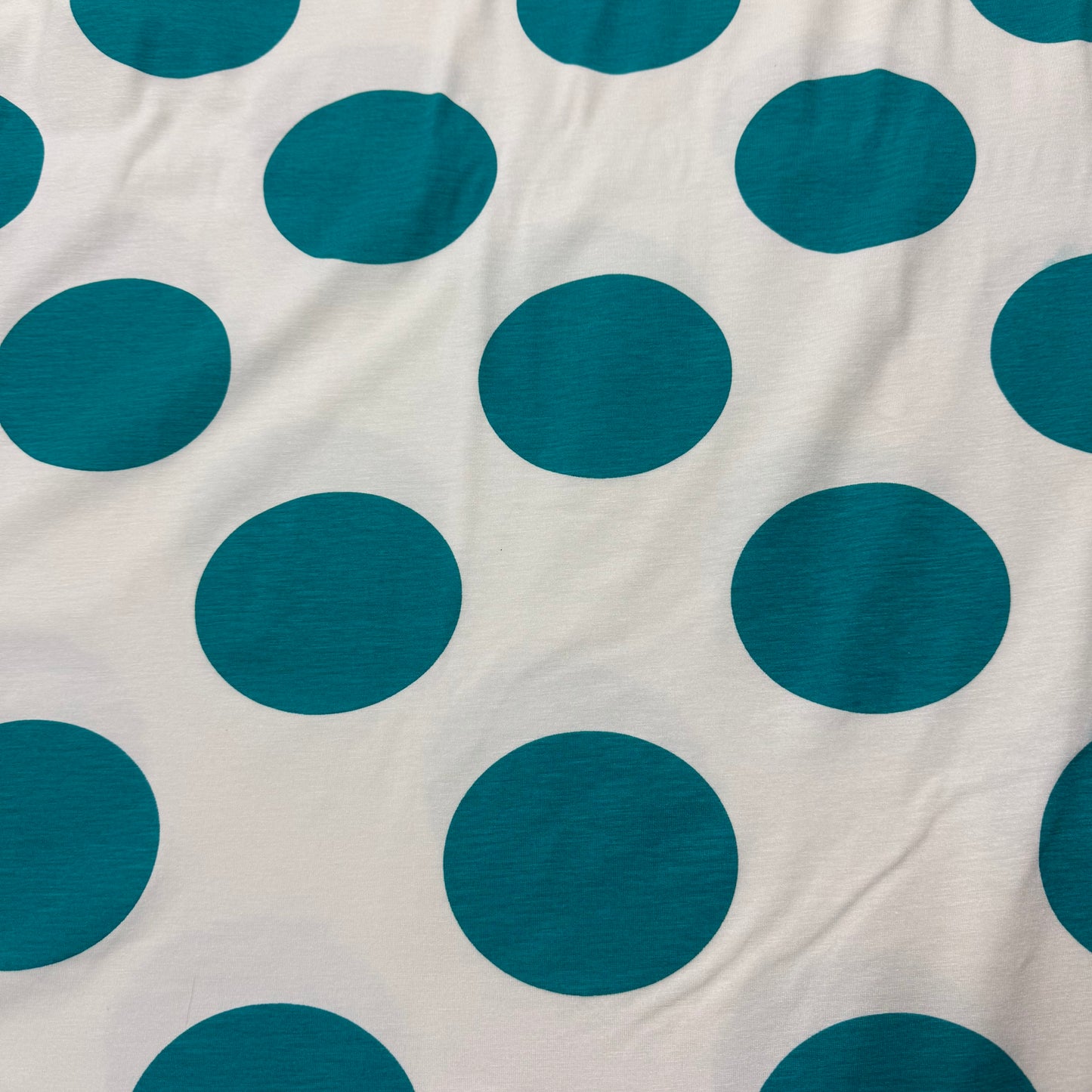 Large Turquoise Dots on Cotton/Spandex Jersey Fabric