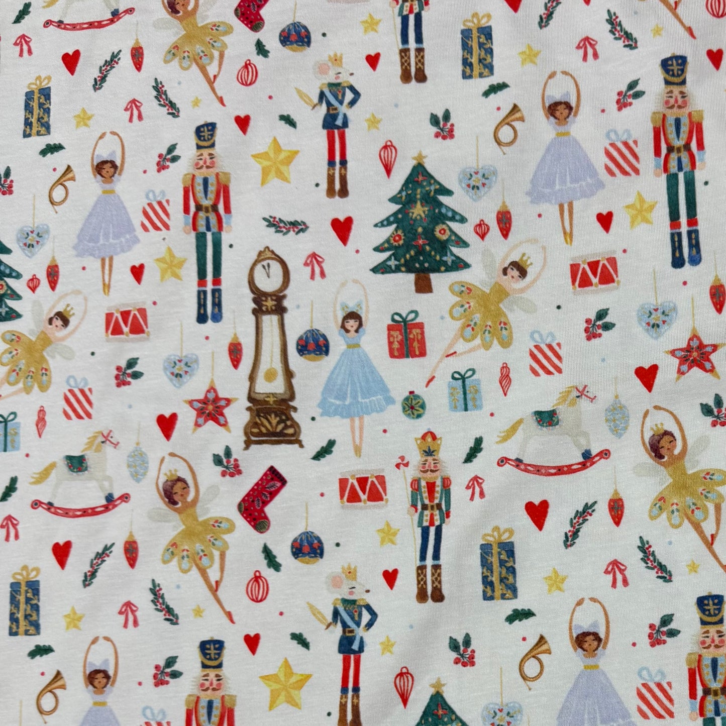 Nutcracker Ballet on Off White Bamboo/Spandex Jersey Fabric -Printed in the USA