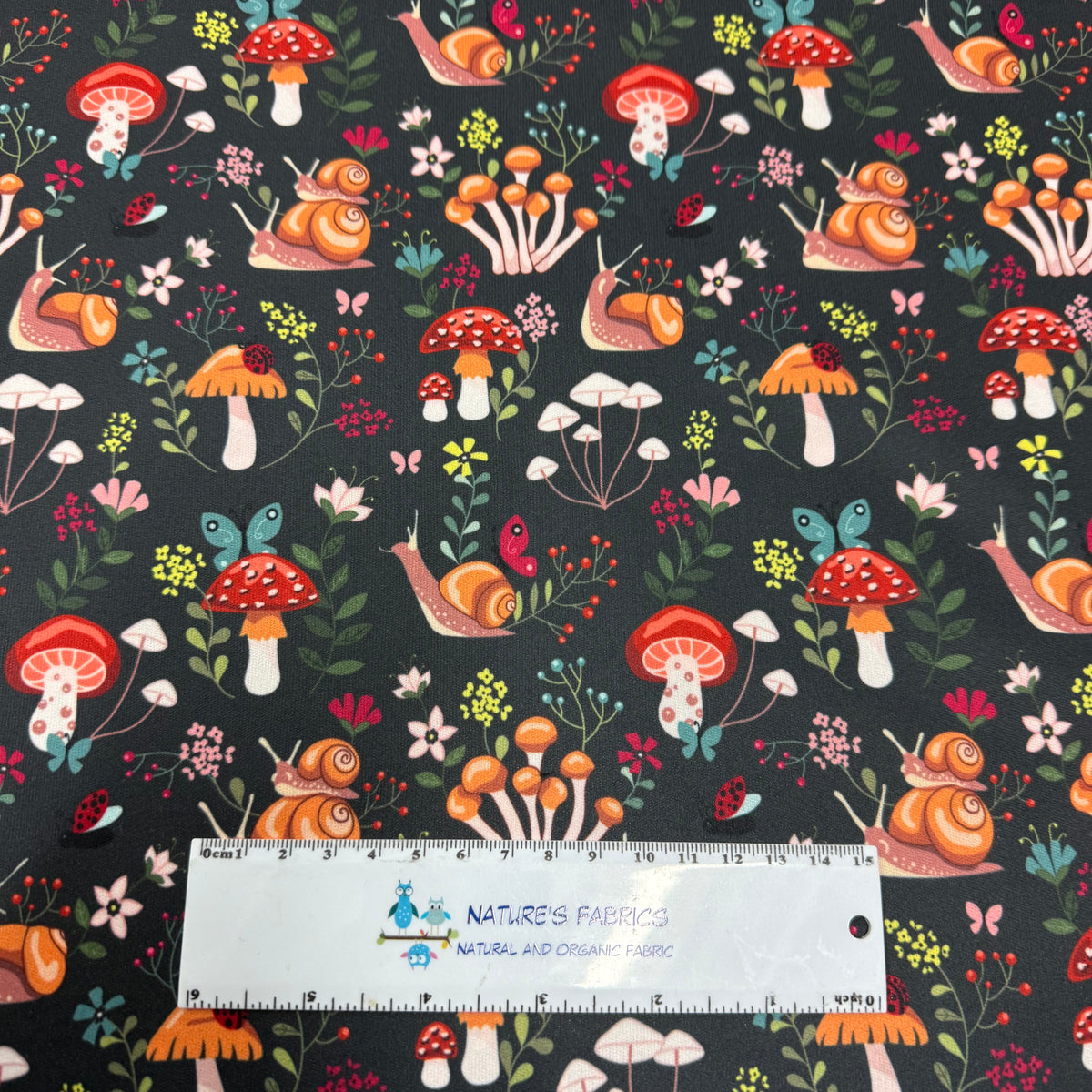 Snails and Mushrooms 1 mil PUL Fabric - Made in the USA