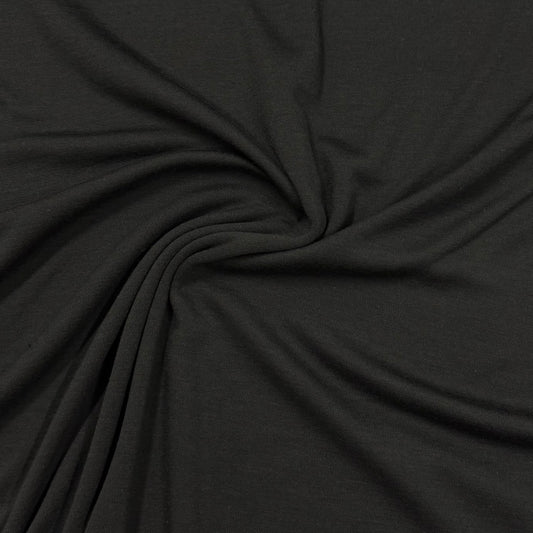 Black 100% Washable Merino Wool Interlock Fabric - Mulesing Free
