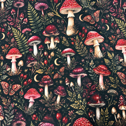 Red Mushroom Floral on Bamboo/Spandex Jersey Fabric