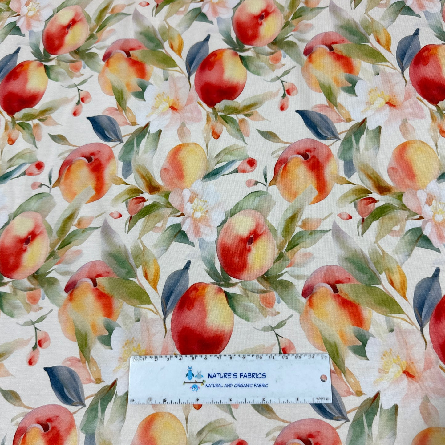 Watercolor Peaches on Bamboo/Spandex Jersey Fabric