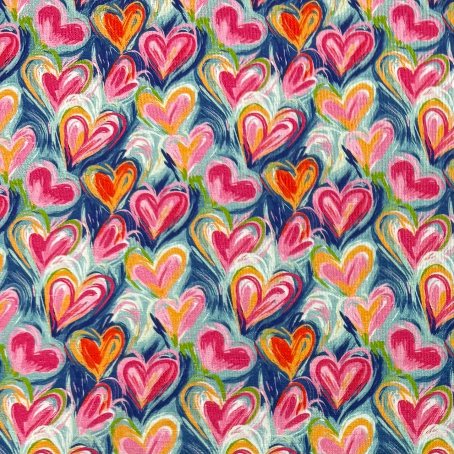 Painted Hearts on Bamboo/Spandex Jersey Fabric