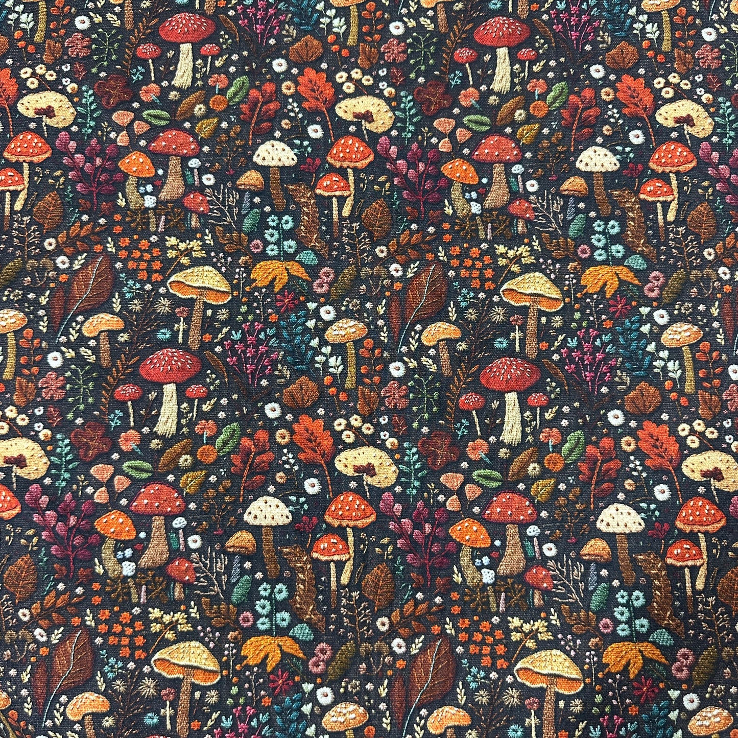 Fall Mushrooms on Bamboo/Spandex Jersey Fabric