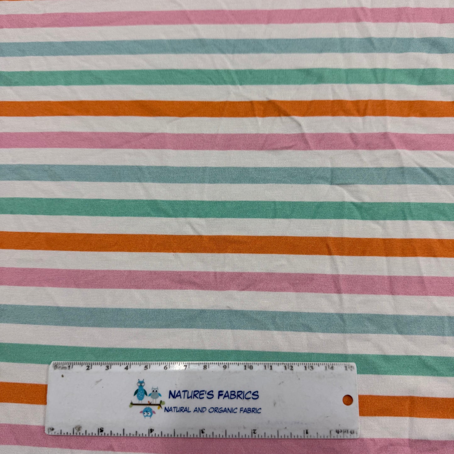 Orange and Mint 3/8" Stripes on Bamboo/Spandex Jersey Fabric - 200 GSM