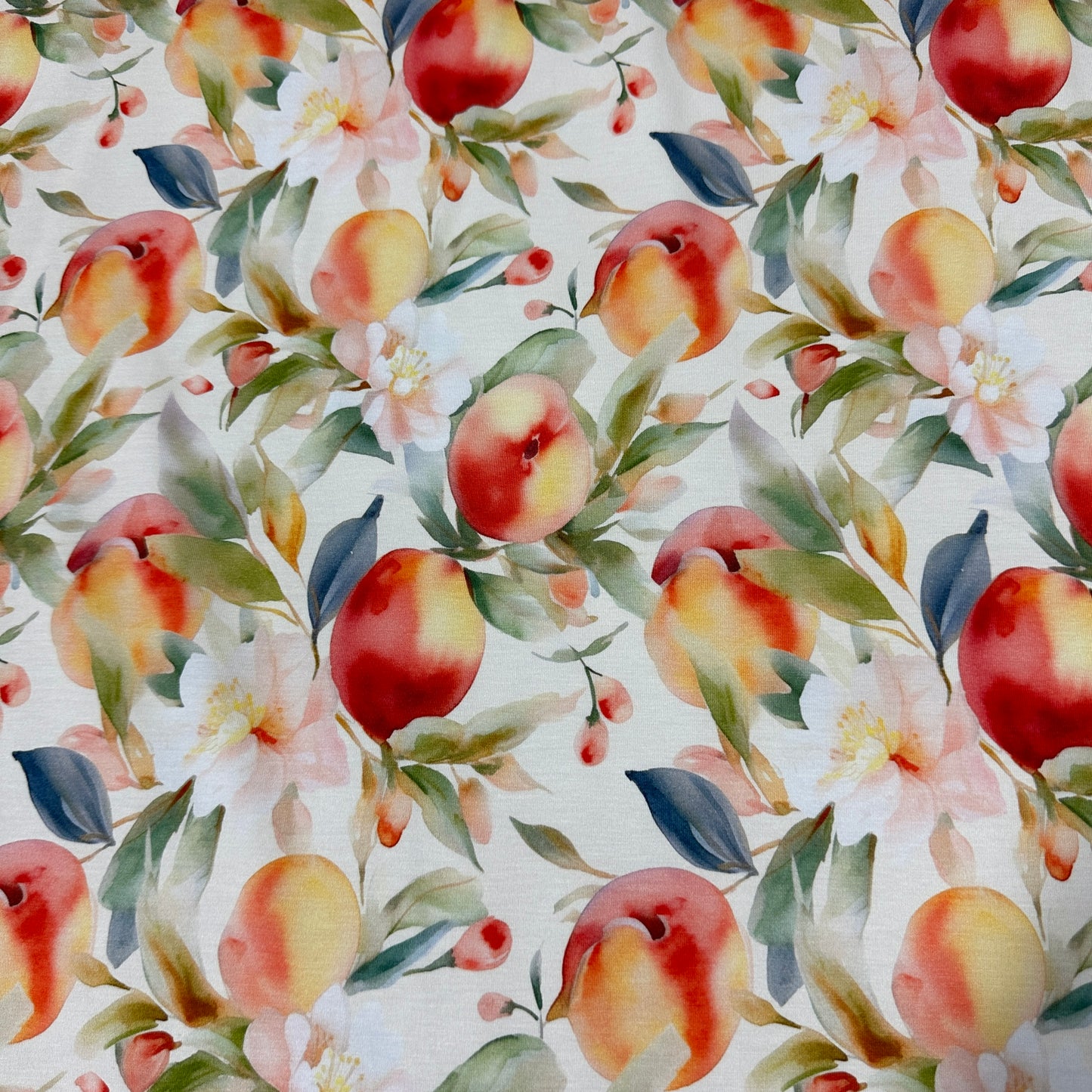 Watercolor Peaches on Bamboo/Spandex Jersey Fabric