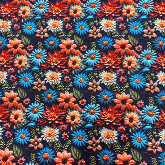 Embroidered Fall Floral on Canvas Fabric - Waterproof