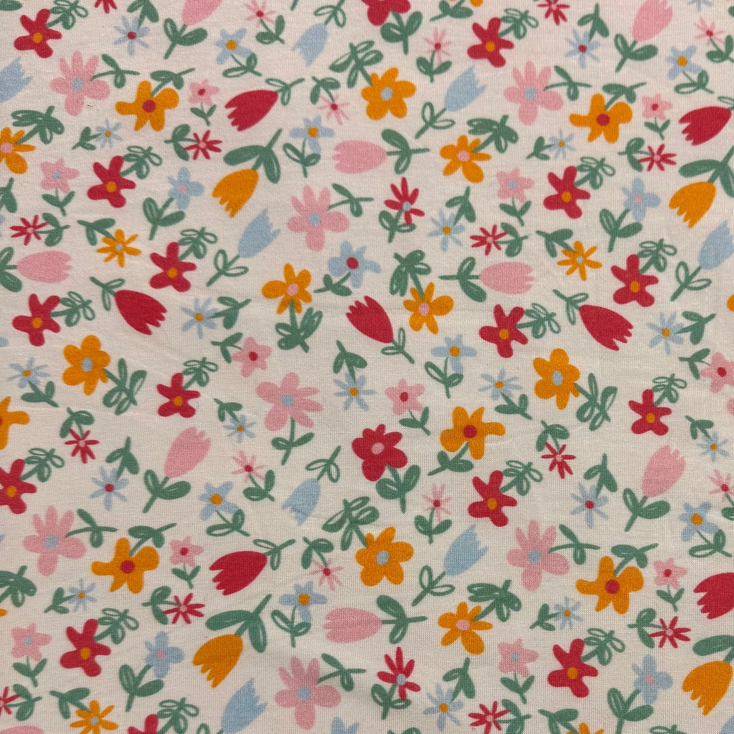 Coral Dainty Flowers on Off White Bamboo/Spandex Jersey Fabric - Printed in the USA