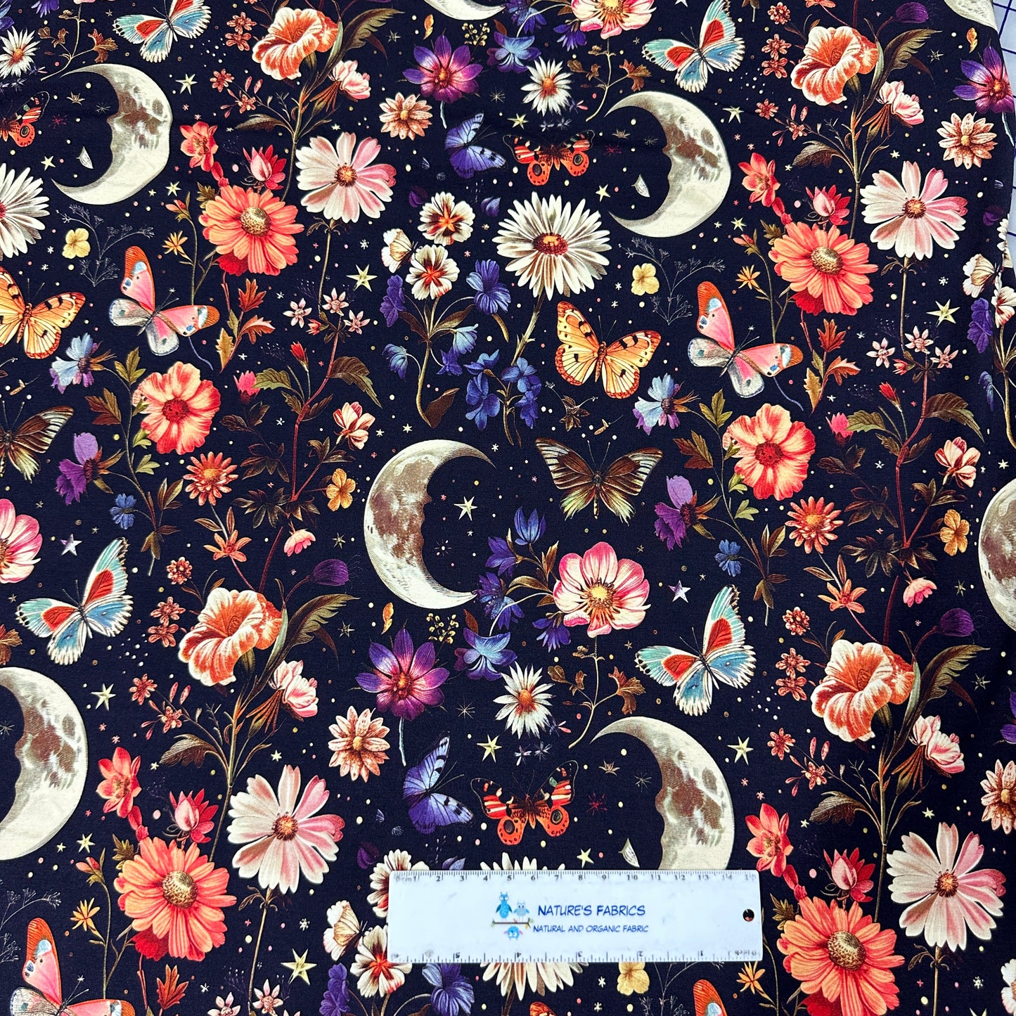 Vintage Moon Garden on Bamboo/Spandex Jersey Fabric