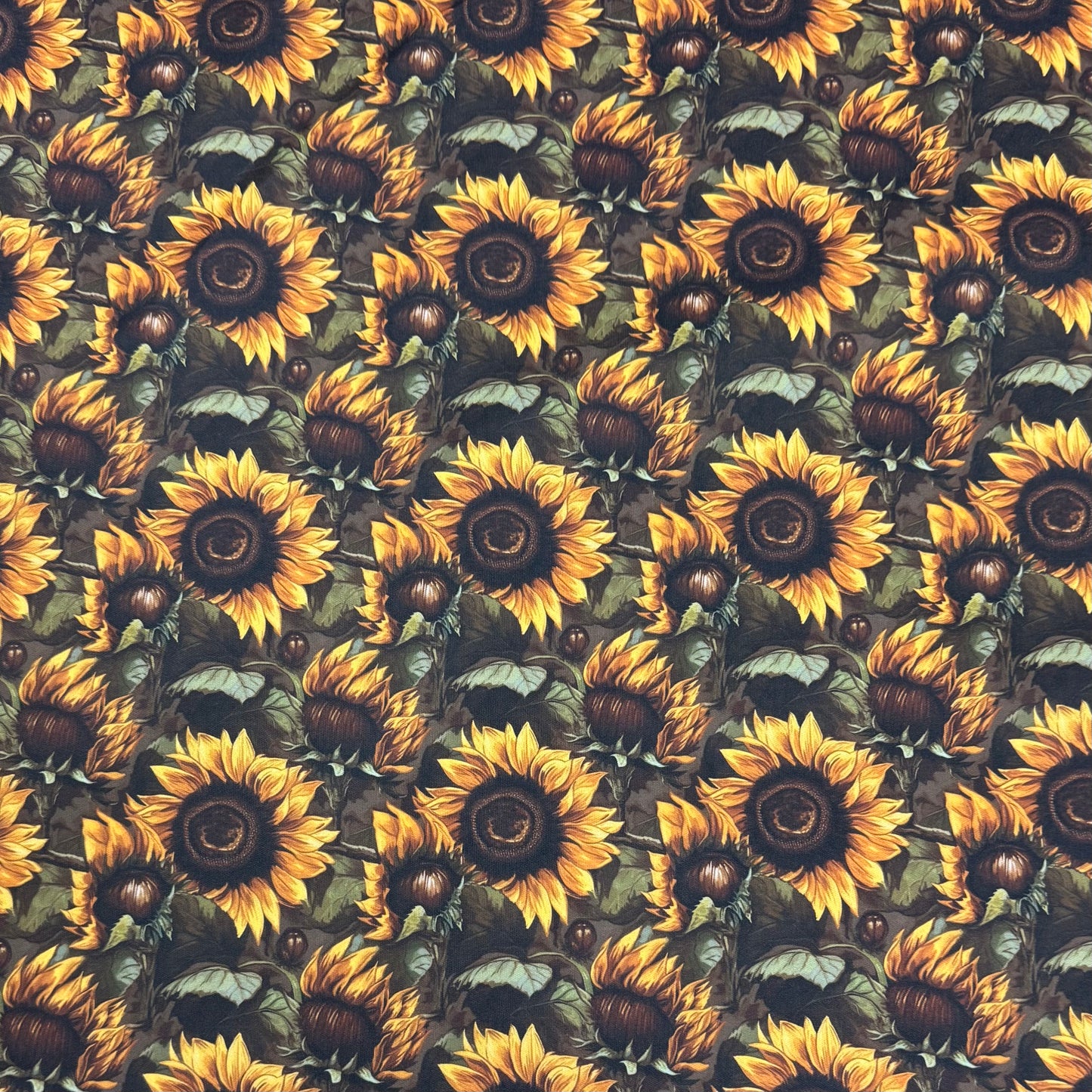 Sunflowers on Brown 1 mil PUL Fabric - Made in the USA