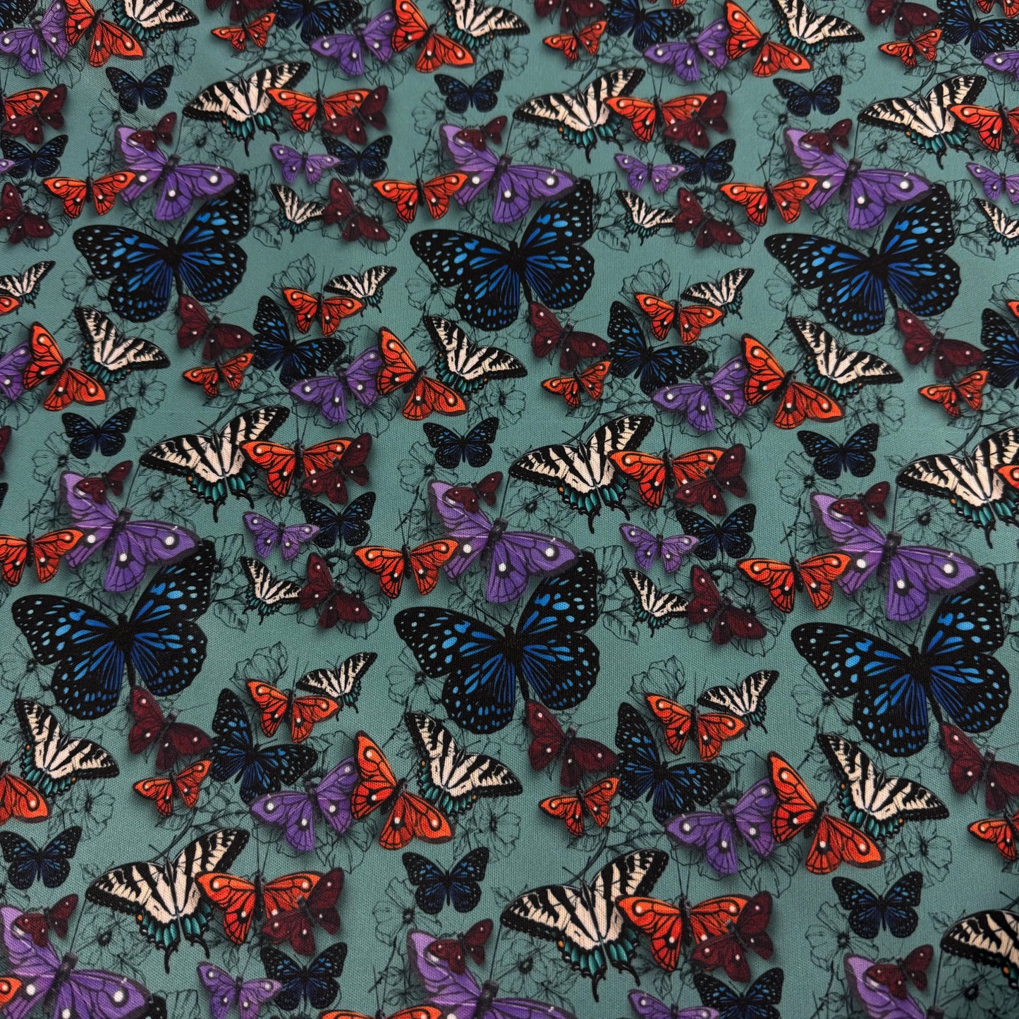 Butterflies and Flower Sketches 1 mil PUL Fabric - Made in the USA