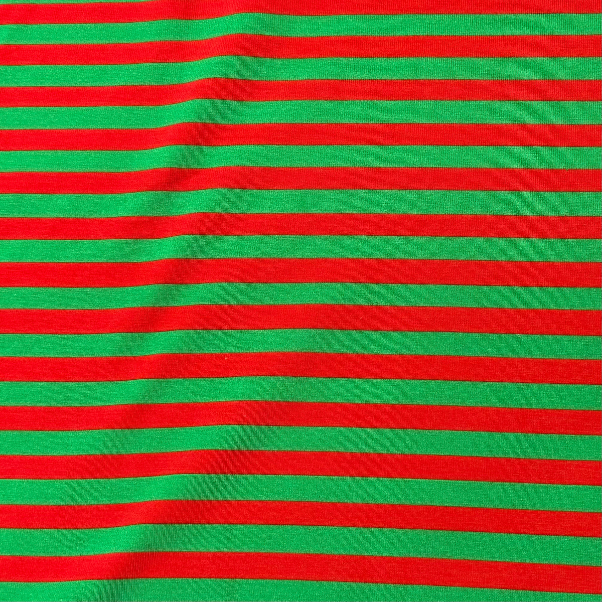 Red and Green 1/4" Stripes on Cotton/Spandex Jersey Fabric