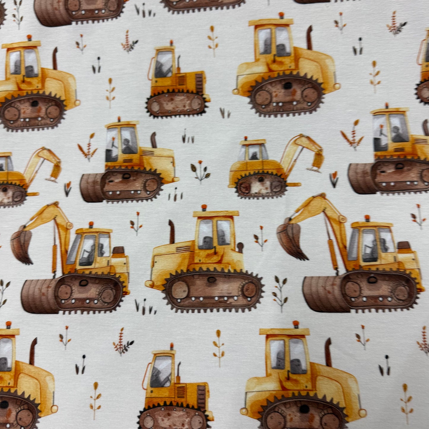 Construction Equipment on Bamboo/Spandex Jersey Fabric