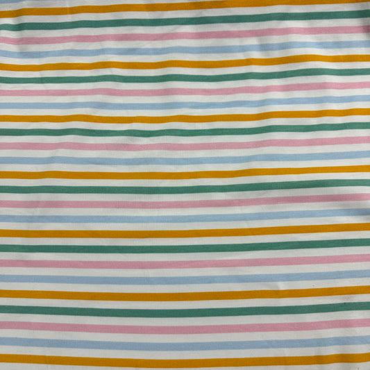 Teal and Gold Stripe on Off White Bamboo/Spandex Jersey Fabric - Printed in the USA