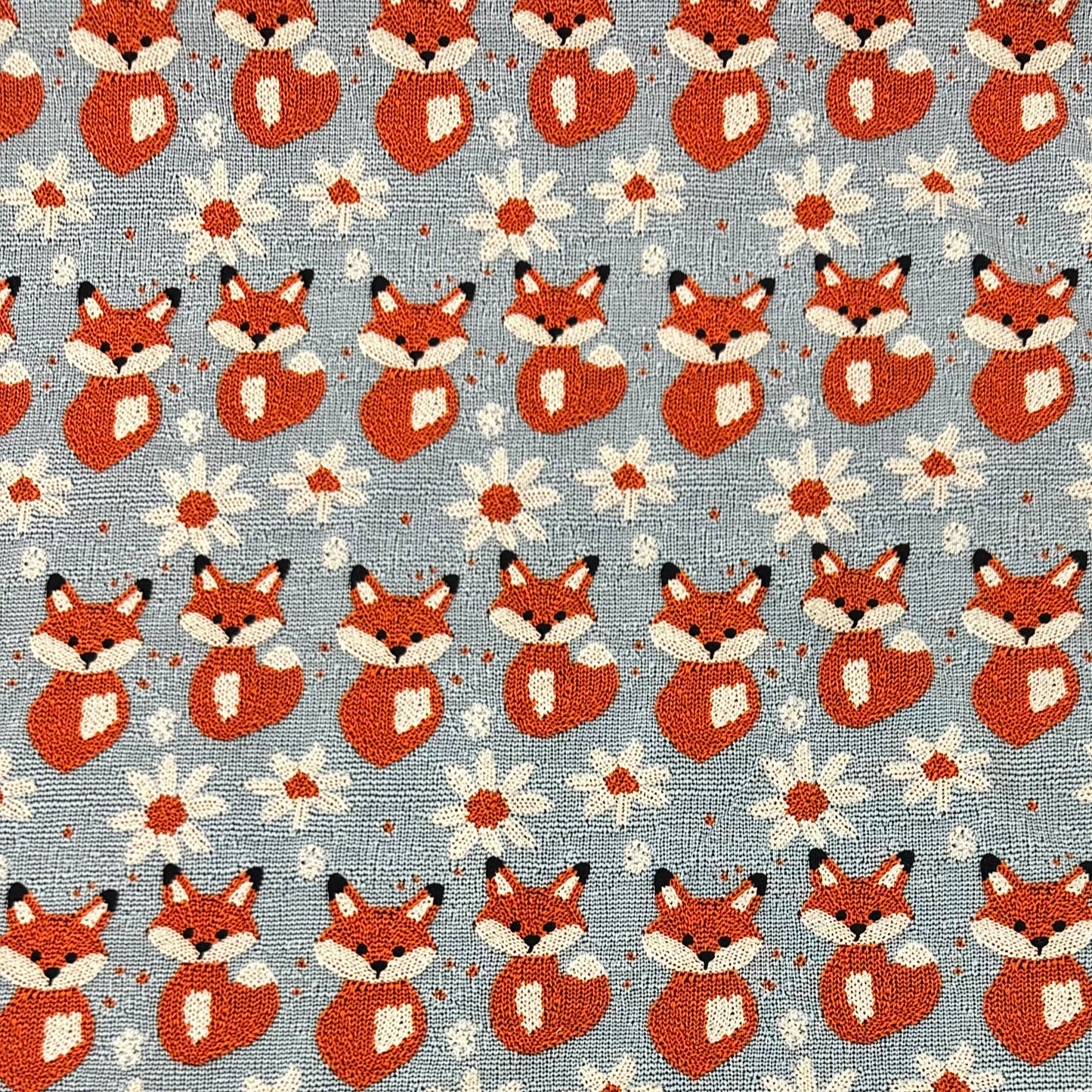 Knitted Foxes on Organic Cotton/Spandex Jersey Fabric