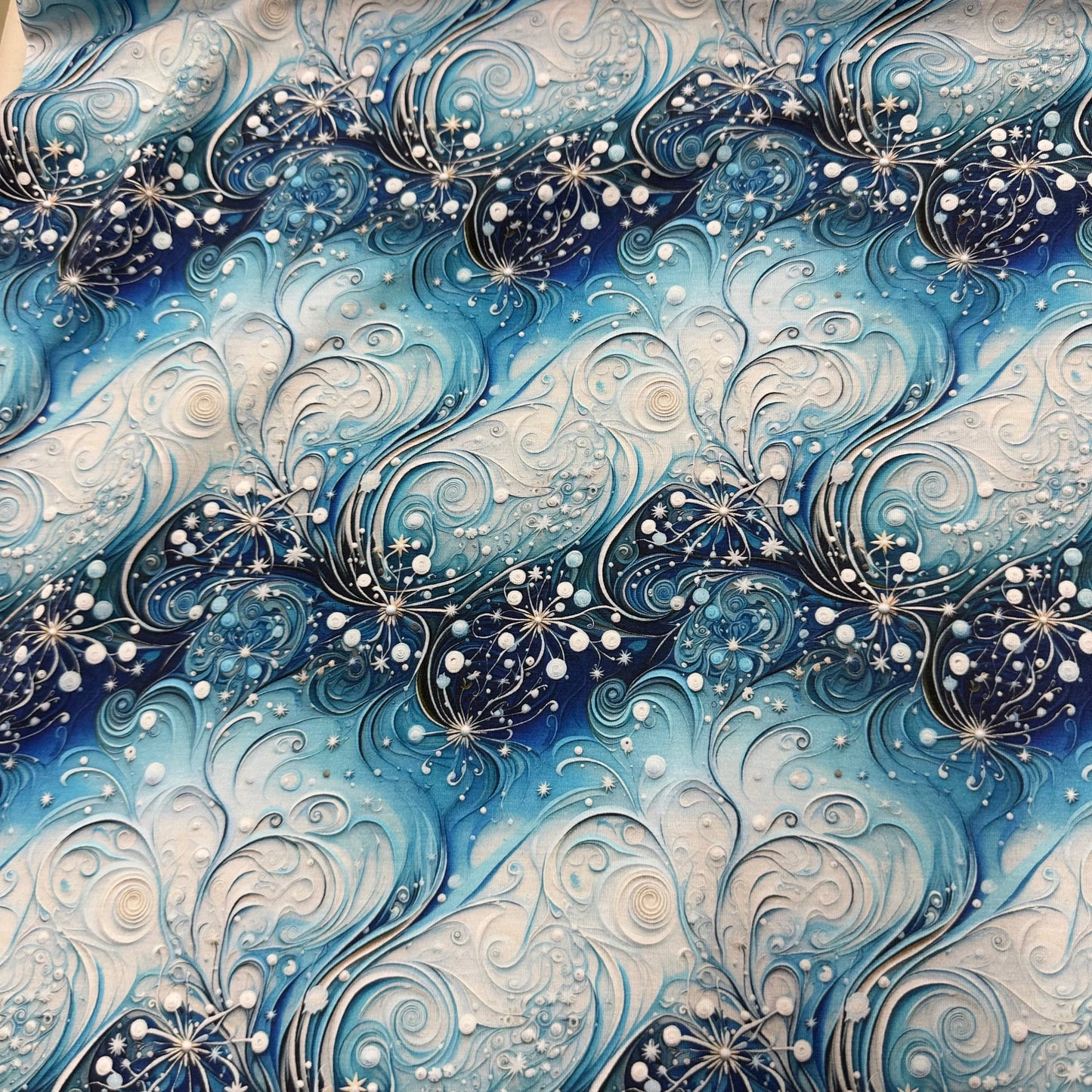 Icy Winter Swirls on Bamboo/Spandex Jersey Fabric